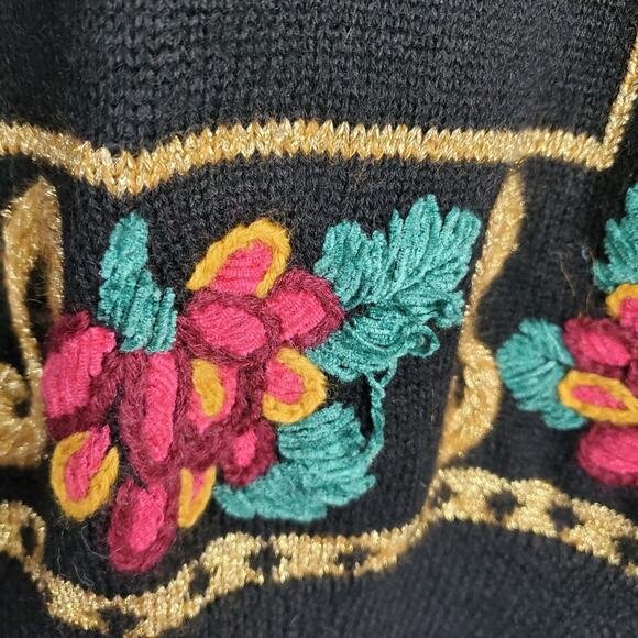 Vintage Carole Little Sweater Women Large Wool Black Rainbow Metallic Charms 90s - Picture 7 of 11